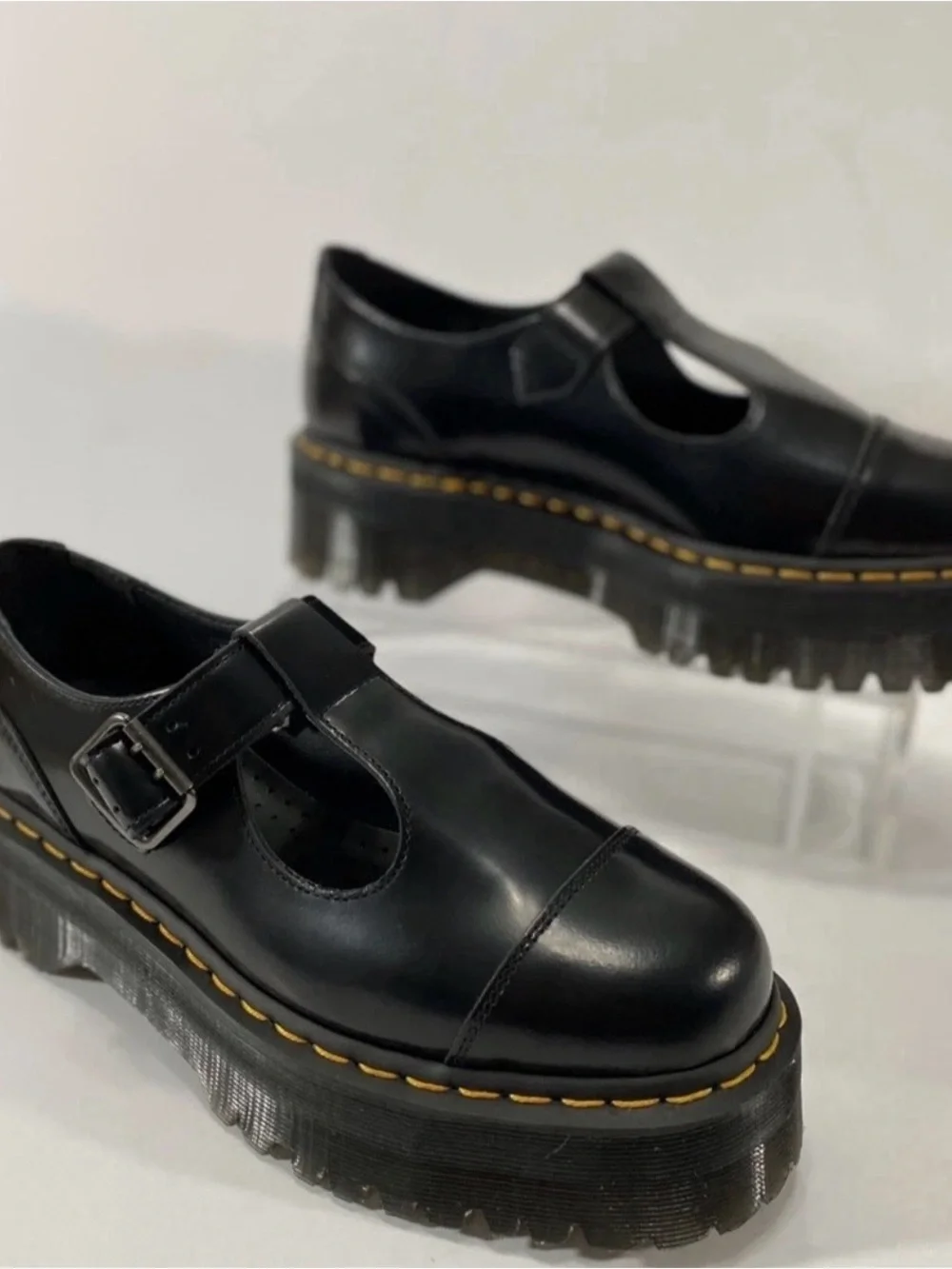 Dr. Martens Bethan Quad Platform Mary Jane T Strap Black Smooth Women's US 8 NEW
